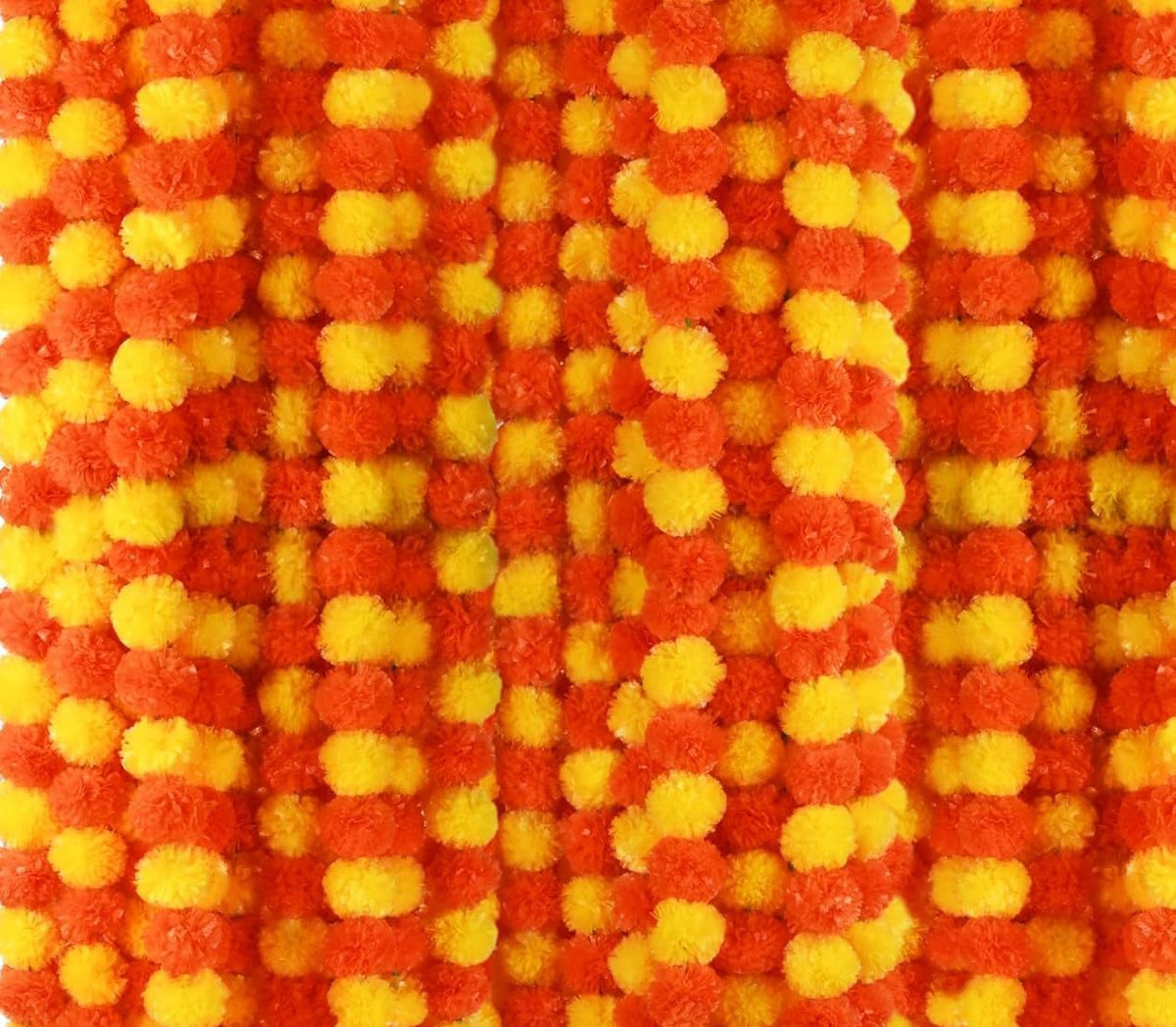5 PC - 5 Feet Marigold Garland |Indian/American Wedding Party Mantle Decoration, Faux Garlands Wedding Garland, Diwali Decoration, Spring Bush Floral! (Yellow & Dark Orange)