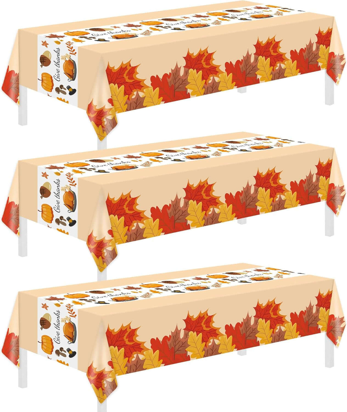 Thanksgiving Tablecloth, 3 Pack Disposable Plastic Tablecloth 54" X 108" Thanksgiving Decorations, Autumn Maple Leaf Party Table Cover, Fall Harvest Party Decor for Outside,Picnic,Home,Dinner