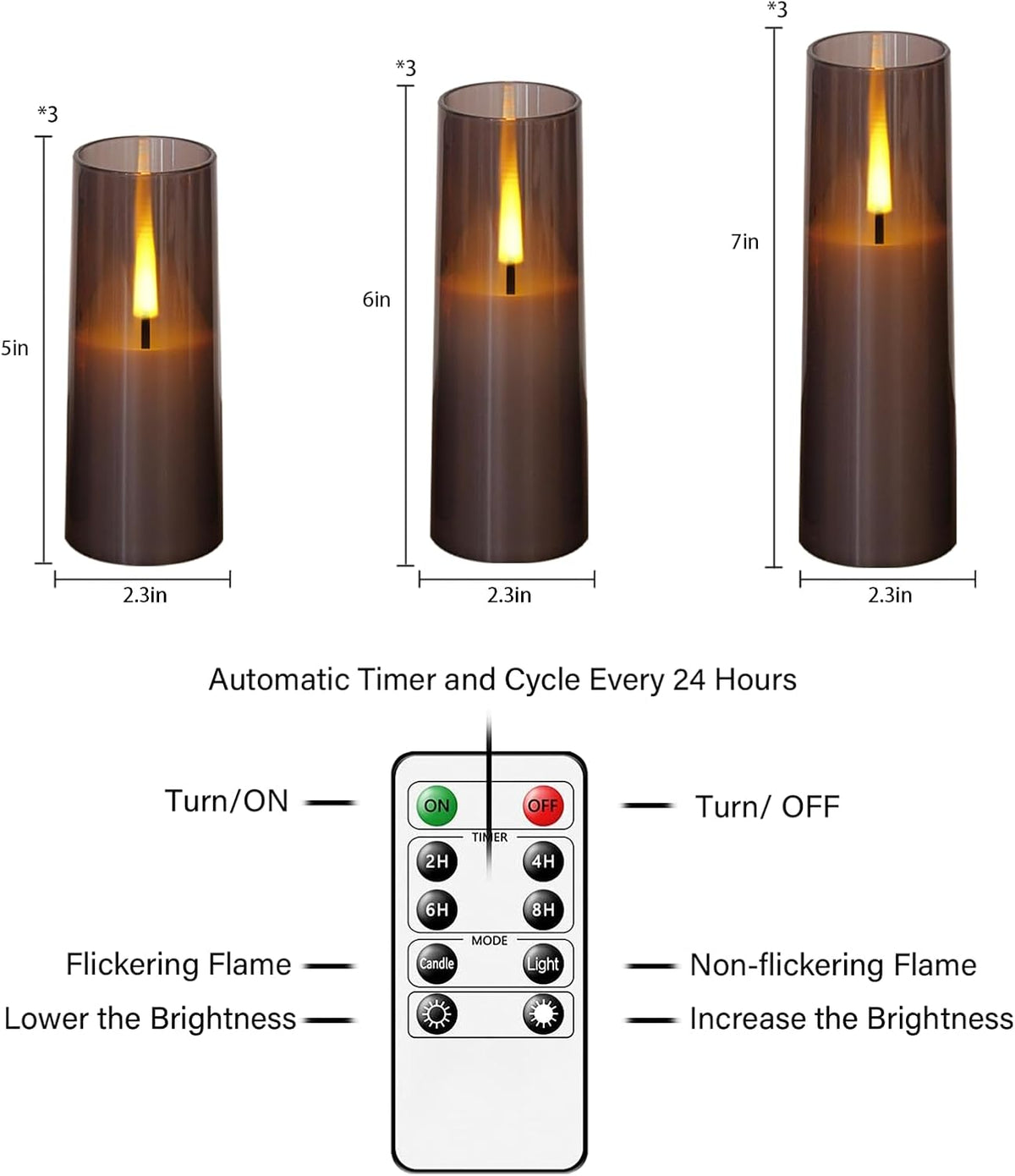 Flickering Flameless Candles,Battery Operated, Flameless Candles with Remote, 2/4/6/8 Hour Timer, Realistic Jumping Flame Effect, Perfect for Home Decor, Holiday Decoration Pcs 9 (Grey)
