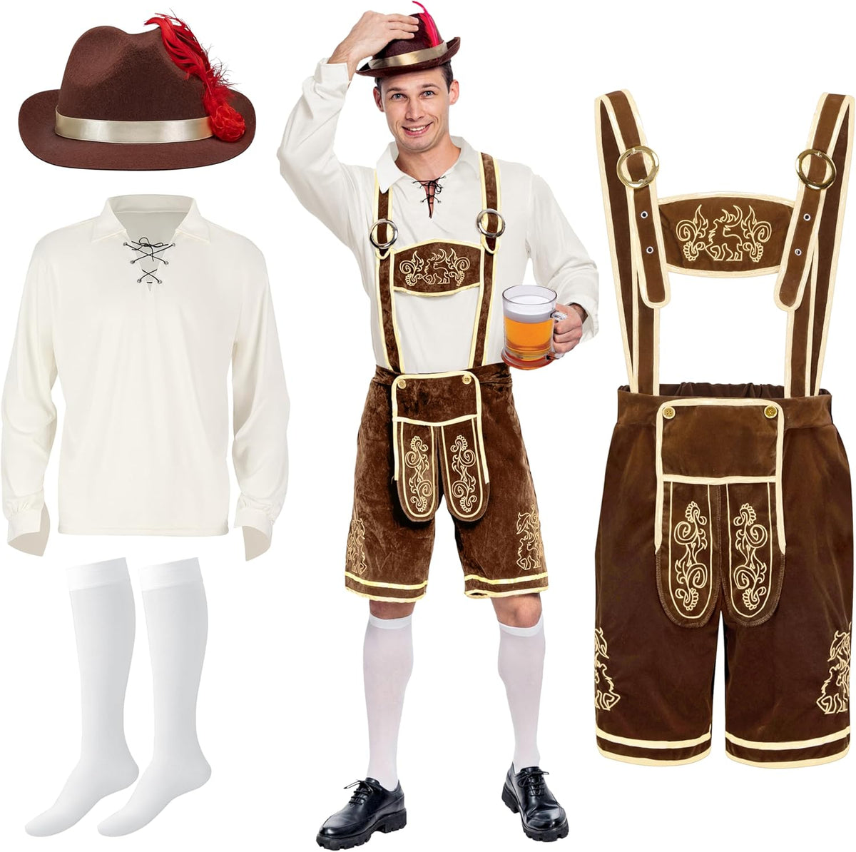 Men’S German Bavarian Oktoberfest Costume Set, Beer Costume Hat for Adults Halloween and Beer Festival