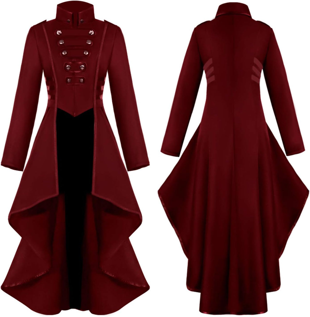 Women Renaissance Pirate Vampire Jacket Coat Halloween Costumes | Vintage Steampunk Aristocrat Style.For Cosplay/Larp/Gothic.Asymmetrical High-Low Hem,Smooth Thick Woven Fabric,Zipper Closure