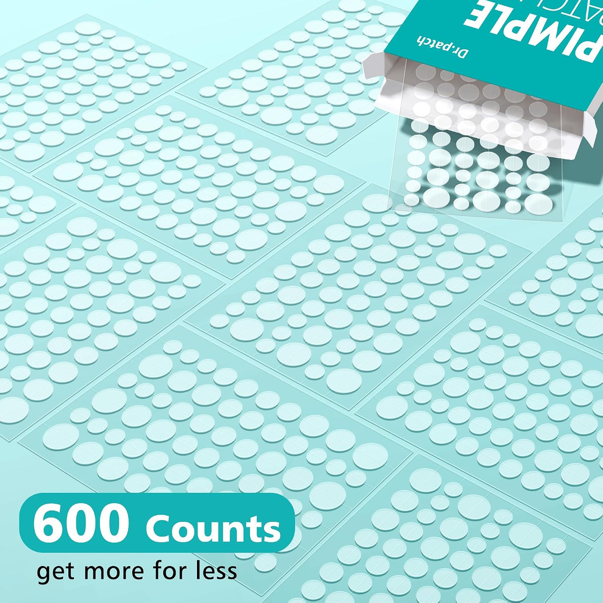 4 Size 600 Counts Pimple Patches, Acne Patches for Face | Hydrocolloid Patches for Covering Zits and Blemishes, Spot Stickers with Salicylic Acid, Tea Tree Oil & Calendula Oil