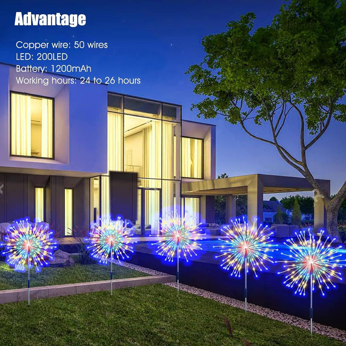 Solar Fireworks Lights for Outside, 200LED 8 Modes Fireworks Solar Lights, Fairy Garden Flowers Lights for Yard Pathway Wedding Party Christmas Diwali Garden Decor 2 Pack (Multicolor)