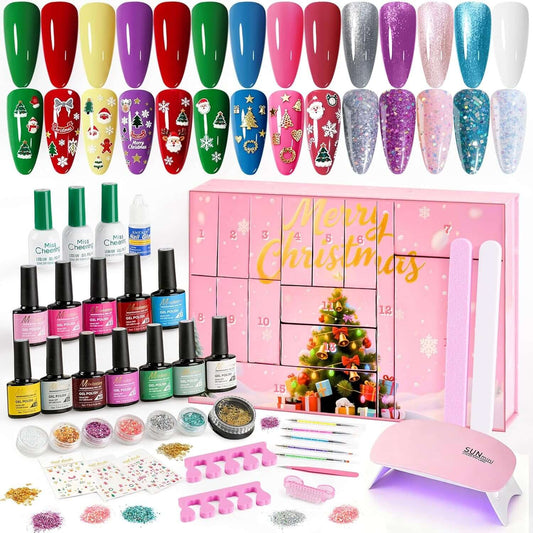 Nail Polish Advent Calendar 2026, Gel Nail Advent Calendar 24 Days Include Nail Polish Kit with UV Light 37 Pcs, Christmas Beauty Advent Calendar for Women, Teen Girls, Mother and Daughter