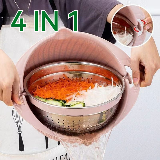 2-Tier Rotating Fruit & Vegetable Washing Basket – Removable Double-Layer Kitchen Draining Tray