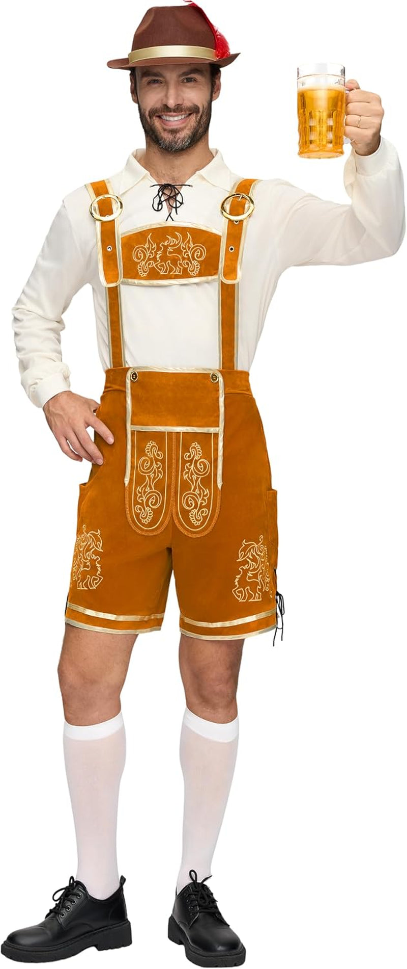 Men’S German Bavarian Oktoberfest Costume Set, Beer Costume Hat for Adults Halloween and Beer Festival