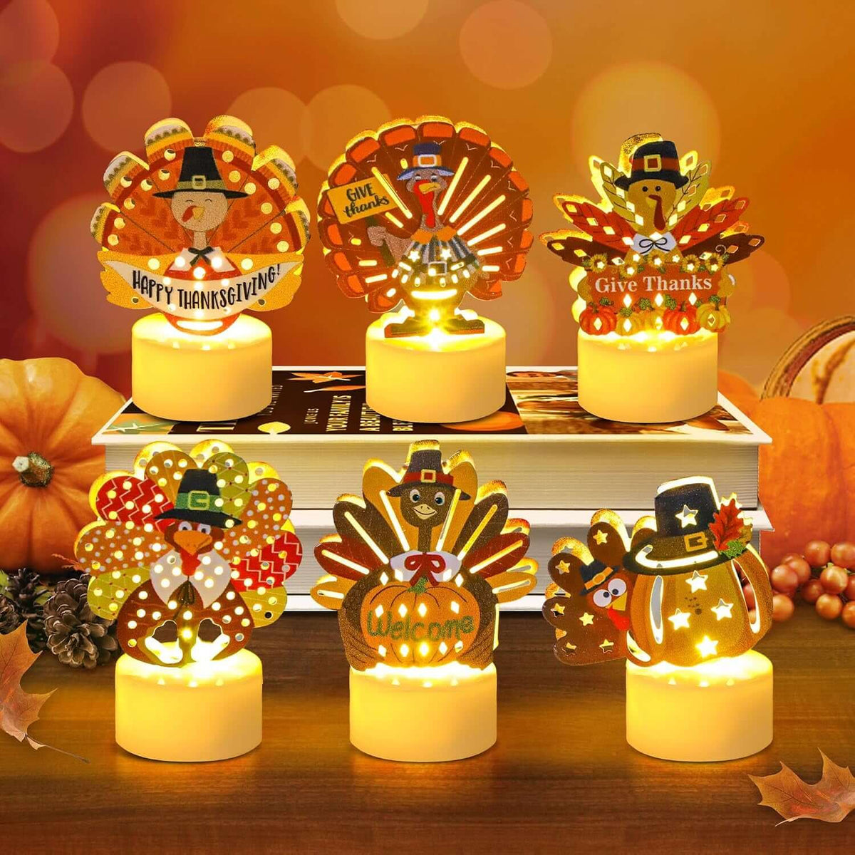 12 PCS Turkey Tea Lights Candles Thanksgiving Flameless Tealight Candles | Battery Operated LED Flameless Candles, Thanksgiving Table Decorations Centerpieces for Home Kitchen Indoor Party Fall Decor