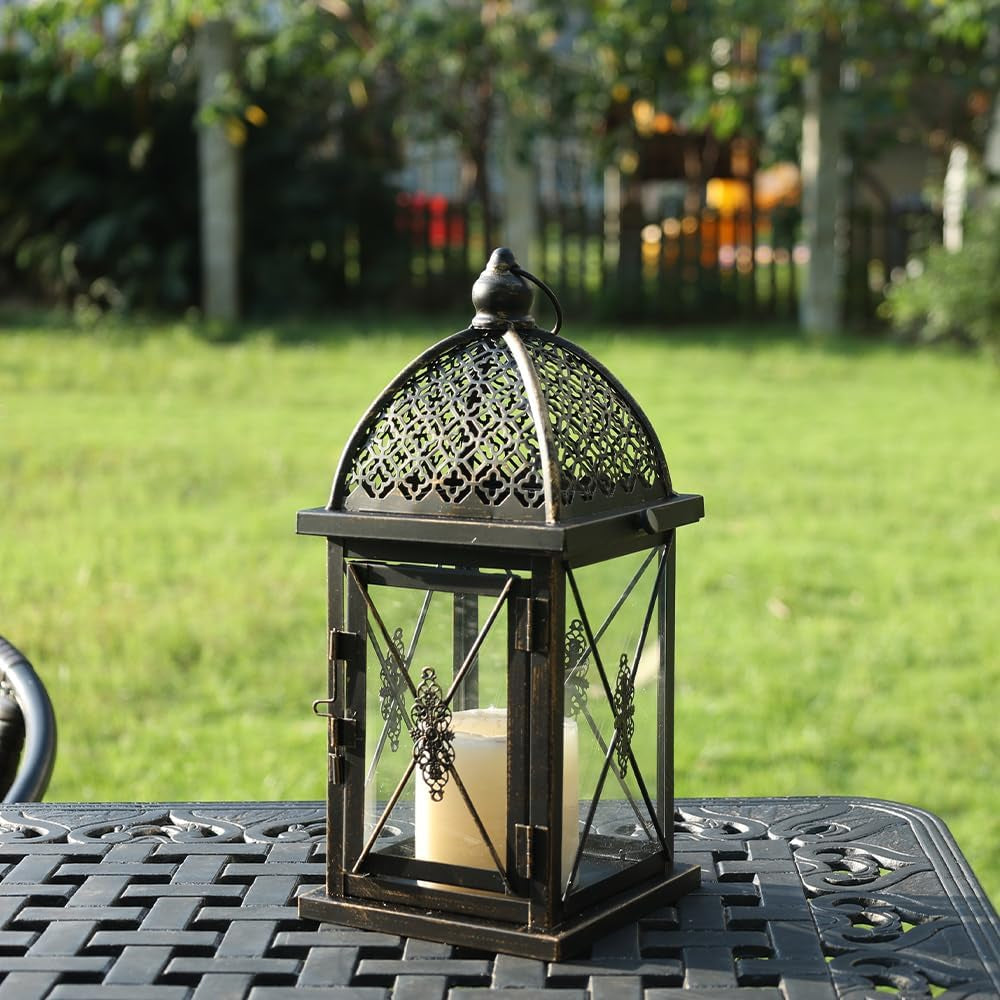 14.4" Outdoor Lantern, Large Vintage Lanters Decorative Indoor with Clear Glass, Metal Candle Lantern Decor for Home, Table, Patio, Front Porch, Rustic Farmhouse Wedding Shelf