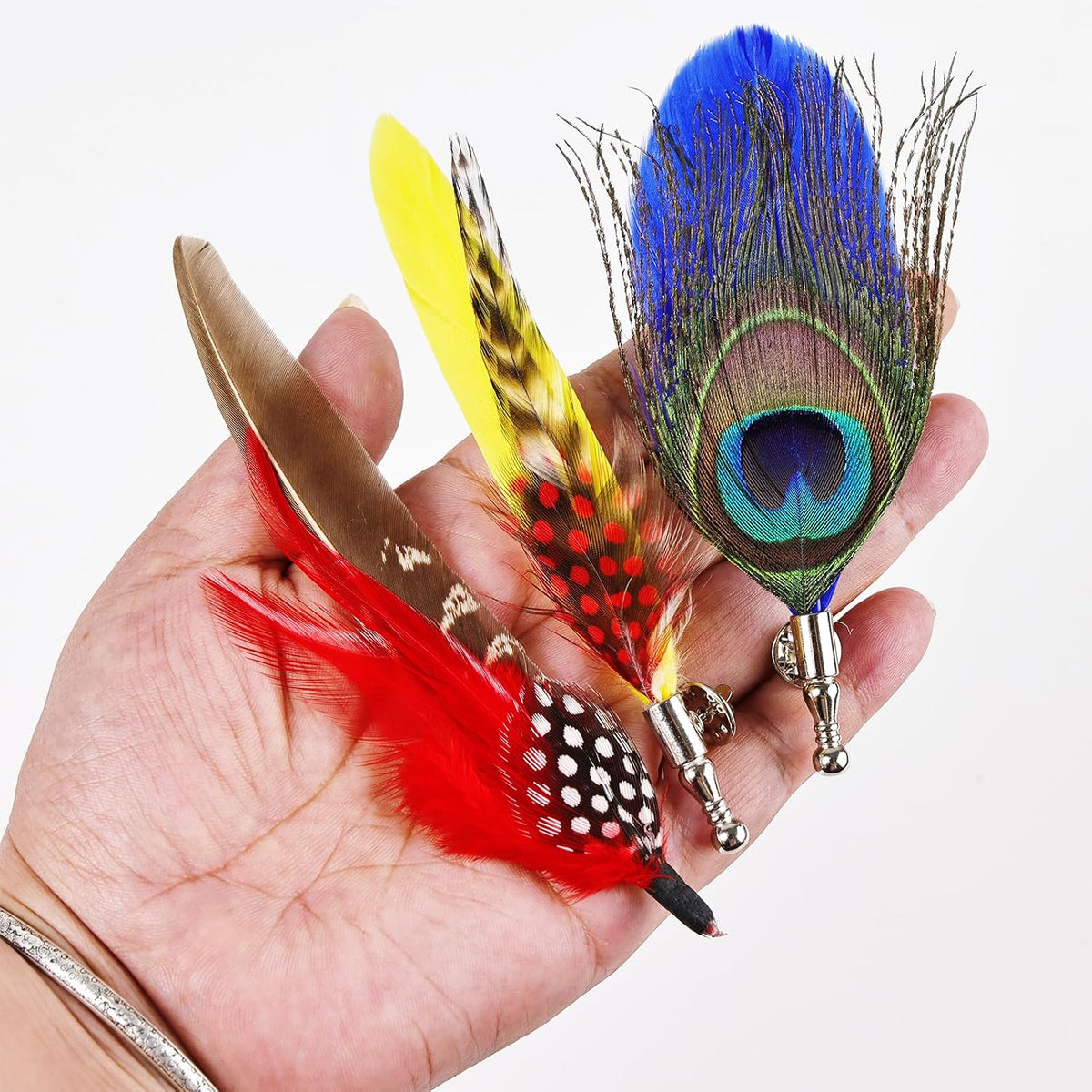 3PCS Natural Hat Feathers Handmade Alloy Feathers Brooch for DIY Craft Fedora Cowboy Oktoberfest Trilby Hats Holiday Party Accessories Decorations