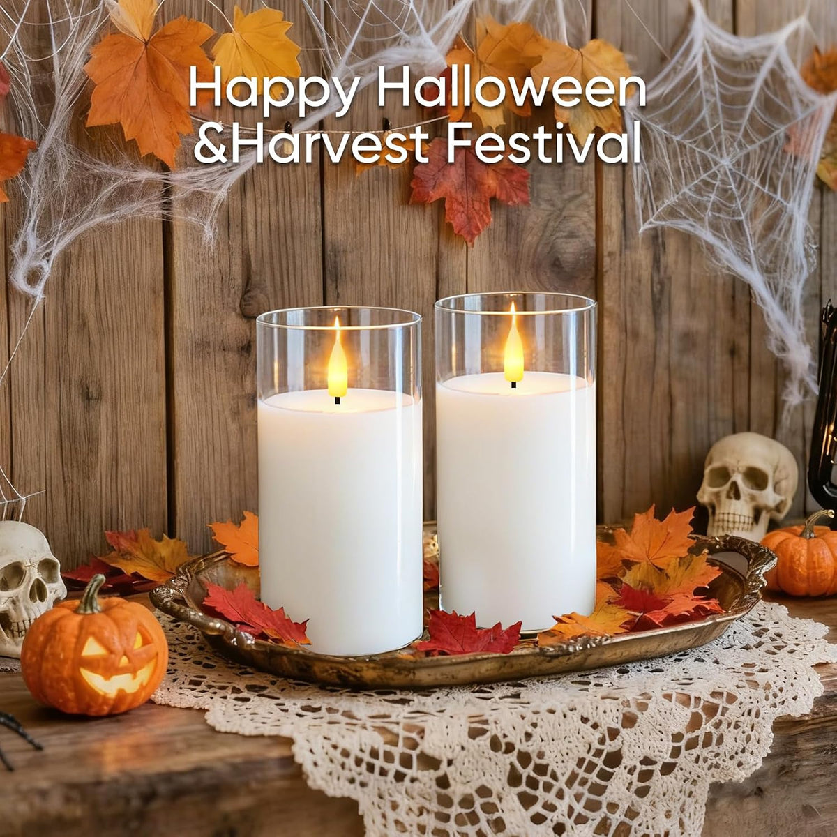 Clear Glass Flameless Candles, 3D Wick Real Wax LED Pillar Set of 2 | Remote Timer Control with Warm Flickering Glow, Pure White Led Pillar Candles Create Cozy Decor for Wedding, Christmas & Home