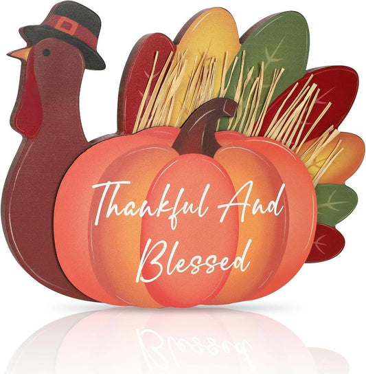 Thanksgiving Decoration Wooden Tabletop Decor Thanksgiving Standing Turkey for Home Kitchen Office Fall Harvest Festival Decoration (Turkey)