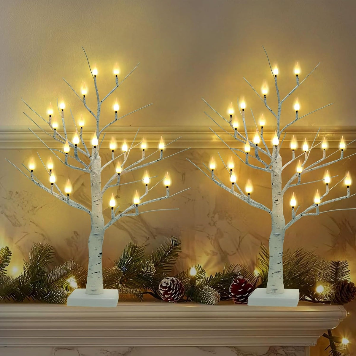 2Ft Candle Light Trees for Decoration Indoor, Twinkle Tree with 24LED Flameless Candles Lights, Usb/Battery Operated Birch Tree Candles for Home Tabletop Mantel Christmas Birthday Party Decor