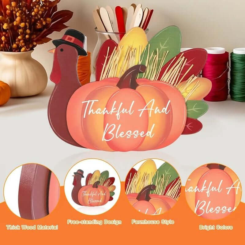 Thanksgiving Decoration Wooden Tabletop Decor Thanksgiving Standing Turkey for Home Kitchen Office Fall Harvest Festival Decoration (Turkey)