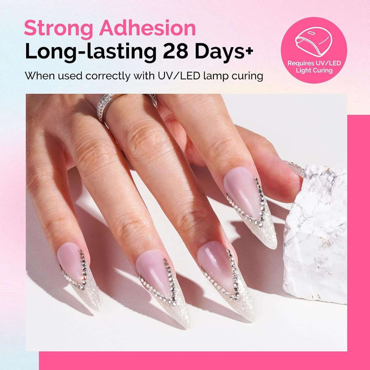 Nail Rhinestone Glue Set, 3D Gel Nail Art Design Strong Adhesive Nail Gem Glue for Nail Charms Gems Jewelry Decoration DIY Manicured at Home Cured Need Beauty Gifts for Women | 30G+12Ml, Strong Adhesive 28+ Day Hold,Clear Gel,Gap Filling, Small Charms, Glitter, Pearls and Sequins, 3D Sculpting