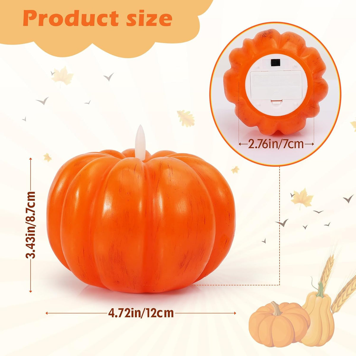 Fall Pumpkin Flameless Candles with Timer, Flickering LED Candles | Battery Operated Pumpkin Lights for Fall Table Decor, Home, Halloween and Thanksgiving