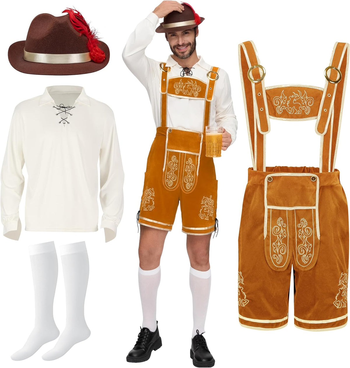 Men’S German Bavarian Oktoberfest Costume Set, Beer Costume Hat for Adults Halloween and Beer Festival