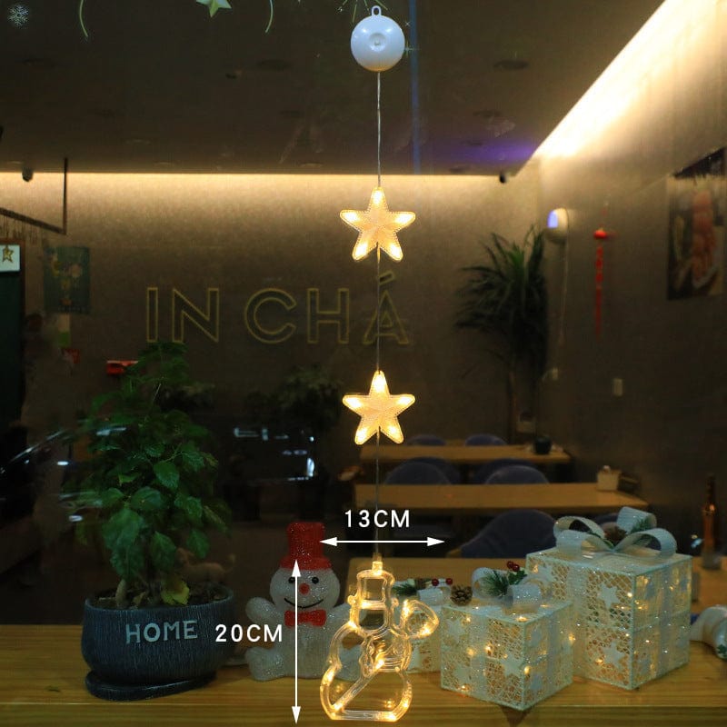 Christmas LED Star Hanging Lights – 3-Piece Xmas Tree Window Sucker Lamp Ornaments