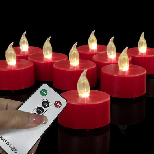 Flameless LED Tea Lights with Remote Control, Red, 24Pack | Timer, Flickering, 400+Hours Battery Operated Candles, Home Decoration, Festival Celebration, Dinner Parties