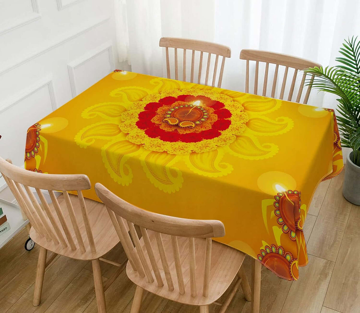 Diwali Tablecloth Indian Diwali Decorations for Home Festival of Lights Deepavali Party Supply Kitchen Dining Room Decor (60" X 84")