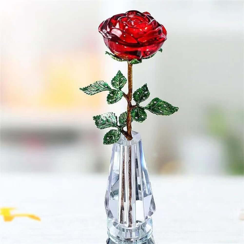 Red K9 Crystal Rose Flower with Stem Preserved Forever Rose Floral Birthday Gifts for Mom, Woman, Girl, Lover, Crystal Flowers Anniversary, Valentines, Wedding