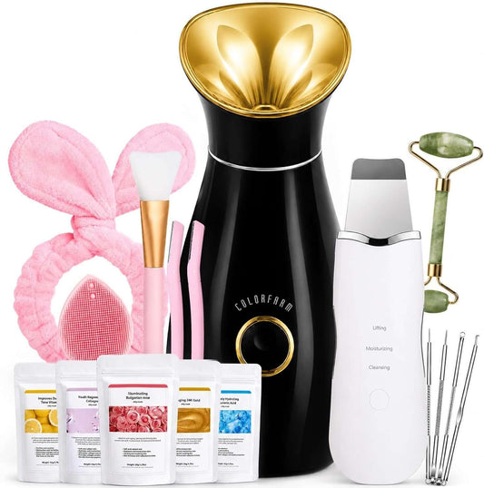 Facial Steamer Spa Kit with 17 Skin Care Tools for Home Spa | Nano Ionic Steam Face Steamer, Deep Pore Cleansing, Skin Hydration, Healthy-Looking Glow, Birthday Self Care Gifts for Women