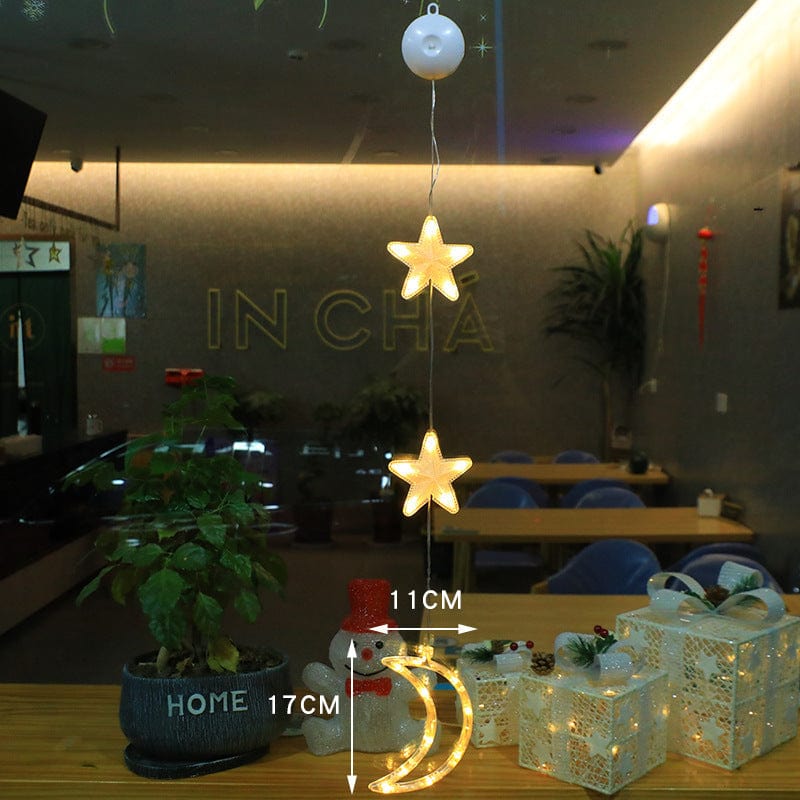 Christmas LED Star Hanging Lights – 3-Piece Xmas Tree Window Sucker Lamp Ornaments
