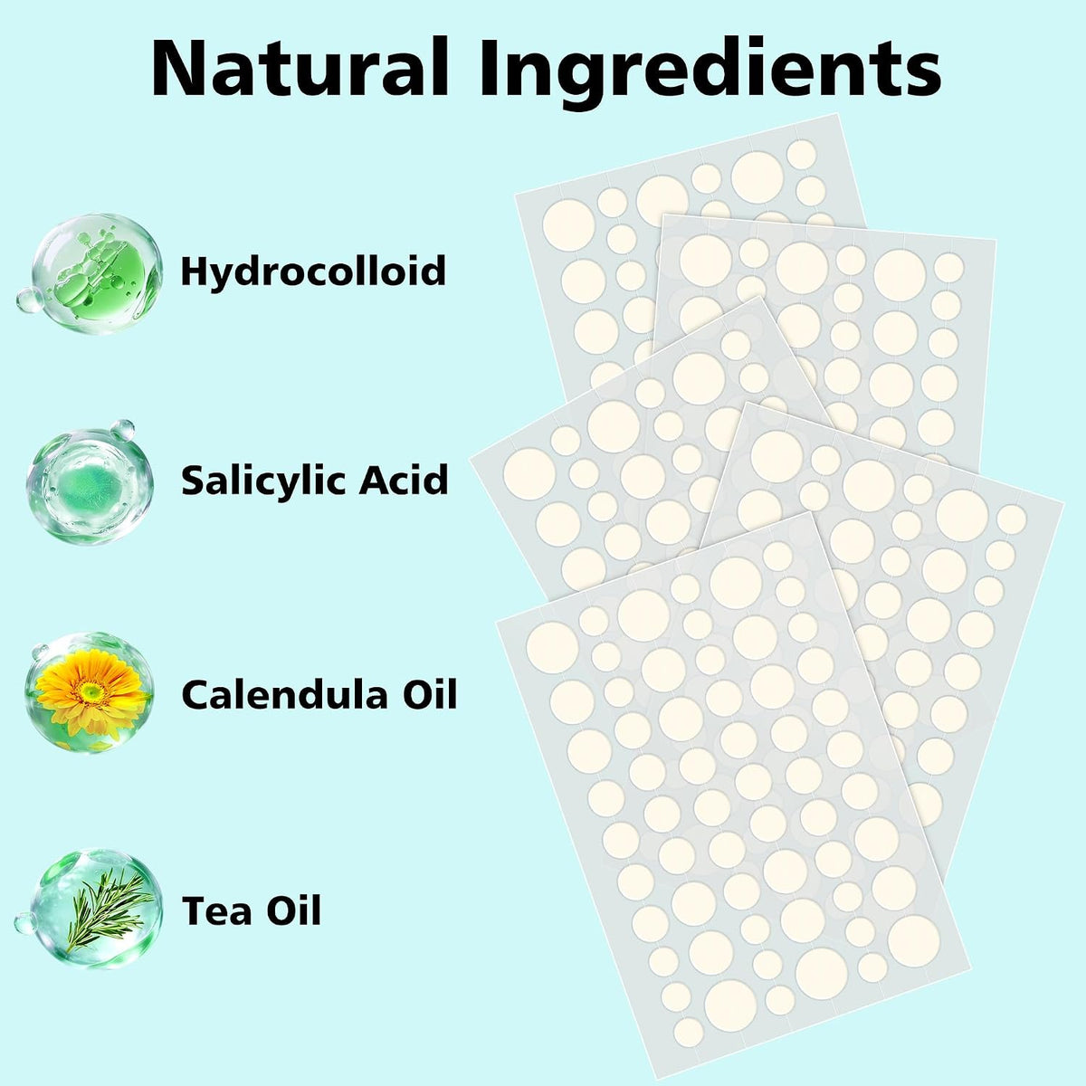 4 Size 600 Counts Pimple Patches, Acne Patches for Face | Hydrocolloid Patches for Covering Zits and Blemishes, Spot Stickers with Salicylic Acid, Tea Tree Oil & Calendula Oil