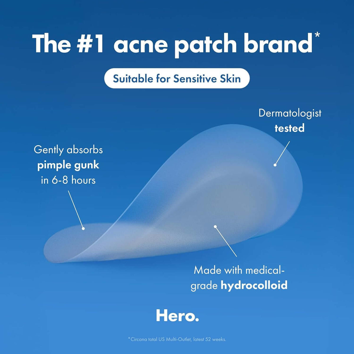 Hero Cosmetics  Invisible+ Daytime Acne Pimple Patch, 72 Ct | Barely-There Hydrocolloid Patch for Covering Zits and Blemishes, Tapered Edges Designed to Blend into Skin