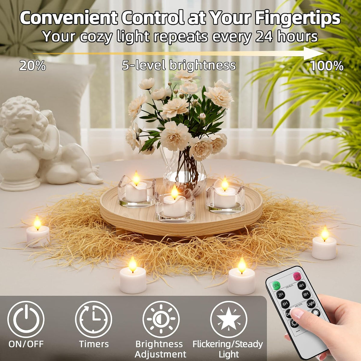 Rechargeable Flameless Tea Lights Candles with Remote Charging Base 12Pcs | Battery Operated Tea Light with Timer, LED Flickering, Votive Tealight for Christmas Halloween Wedding Decor