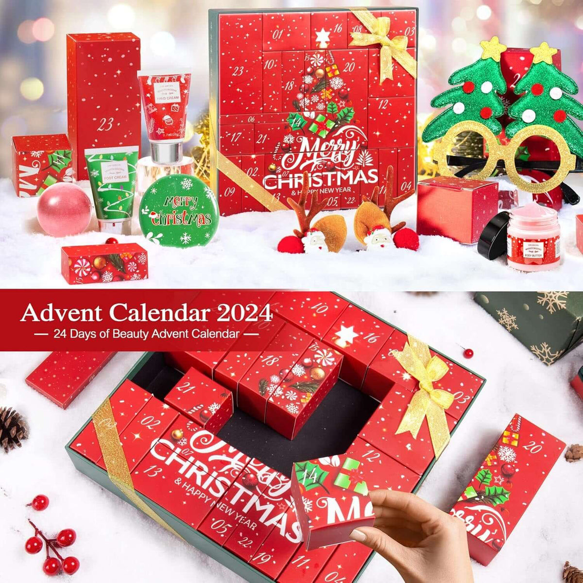 Advent Calendar 2025-24 Days of Beauty Advent Calendar, Bath and Body Gifts Sets for Women, Christmas Gifts Baskets for Women, Skincare Beauty Gift Baskets