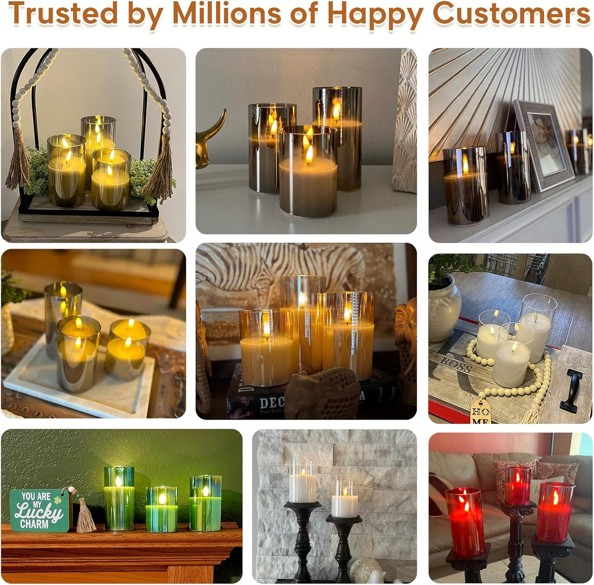 Smoke Grey Glass Flameless Pillar Candles with Remote, Flickering LED Battery Candles Table Decor Set of 3