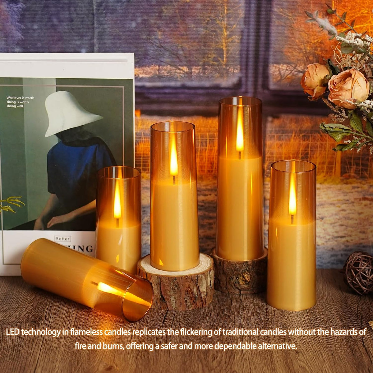 Flickering Flameless Candles,Battery Operated, Flameless Candles with Remote, 2/4/6/8 Hour Timer, Realistic Jumping Flame Effect, Perfect for Home Decor, Holiday Decoration Pcs 9 (Gold)