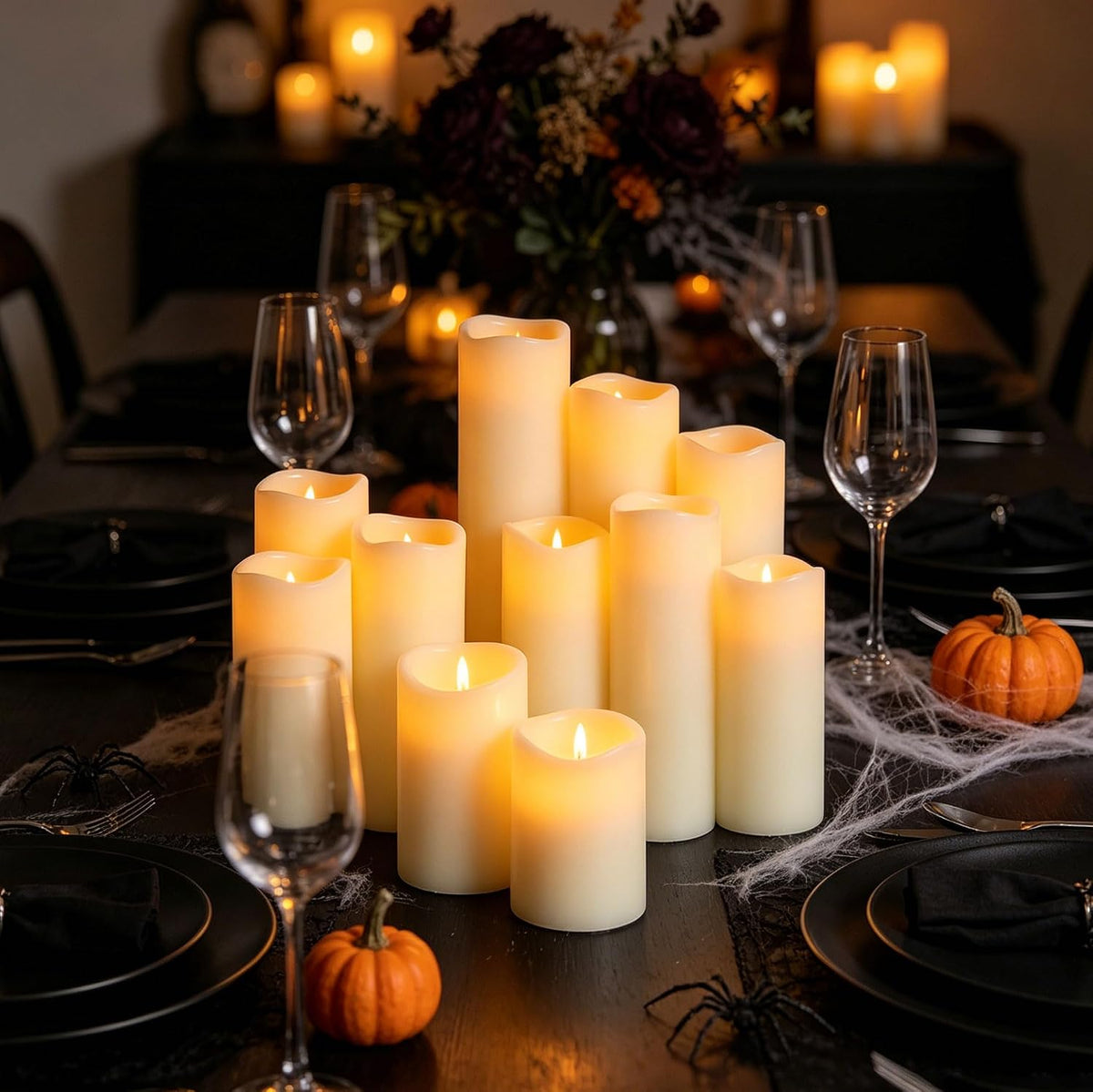 Flameless Candles LED Pillar Candles ，Battery Operated Candles Wich Remote and Timer, Real Wax,Set of 9
