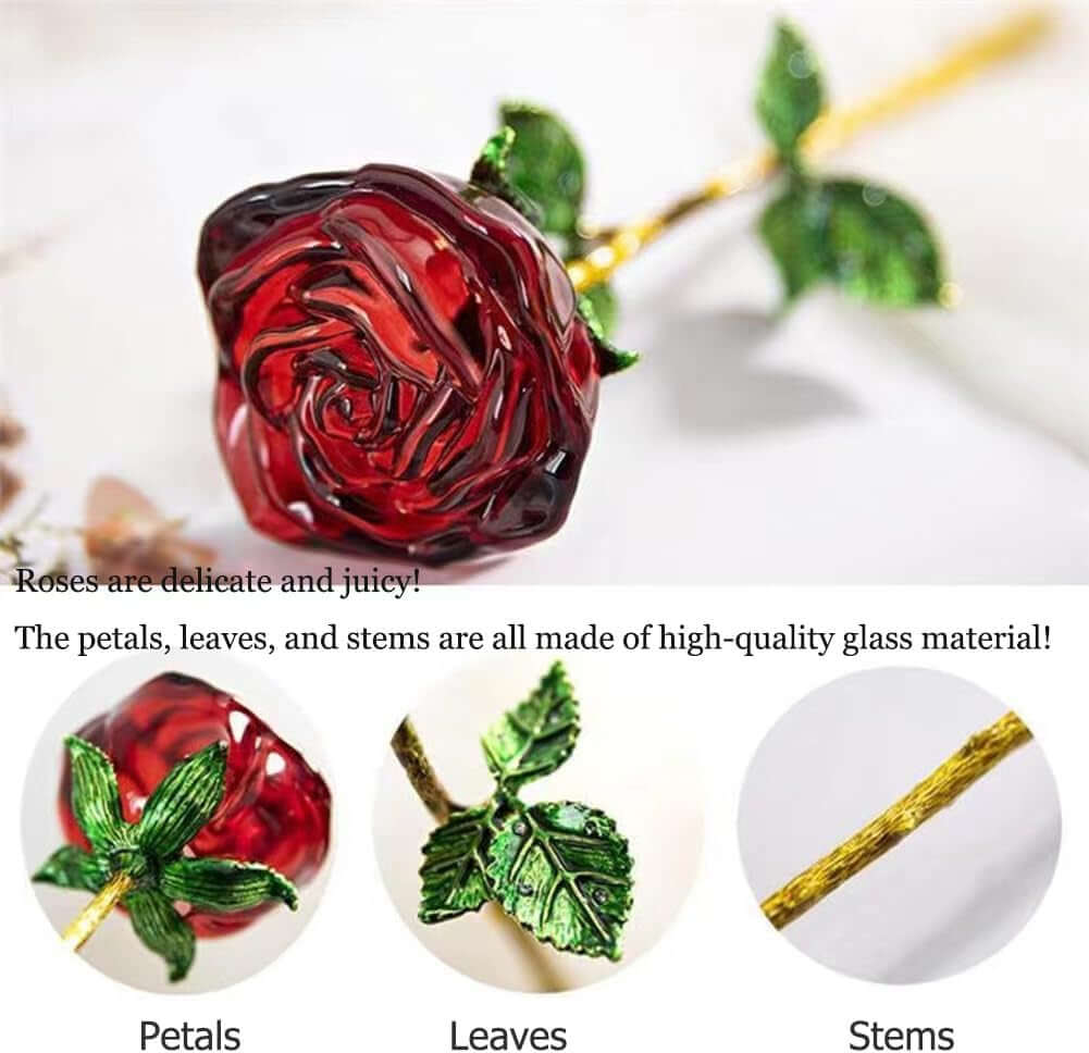 Red K9 Crystal Rose Flower with Stem Preserved Forever Rose Floral Birthday Gifts for Mom, Woman, Girl, Lover, Crystal Flowers Anniversary, Valentines, Wedding
