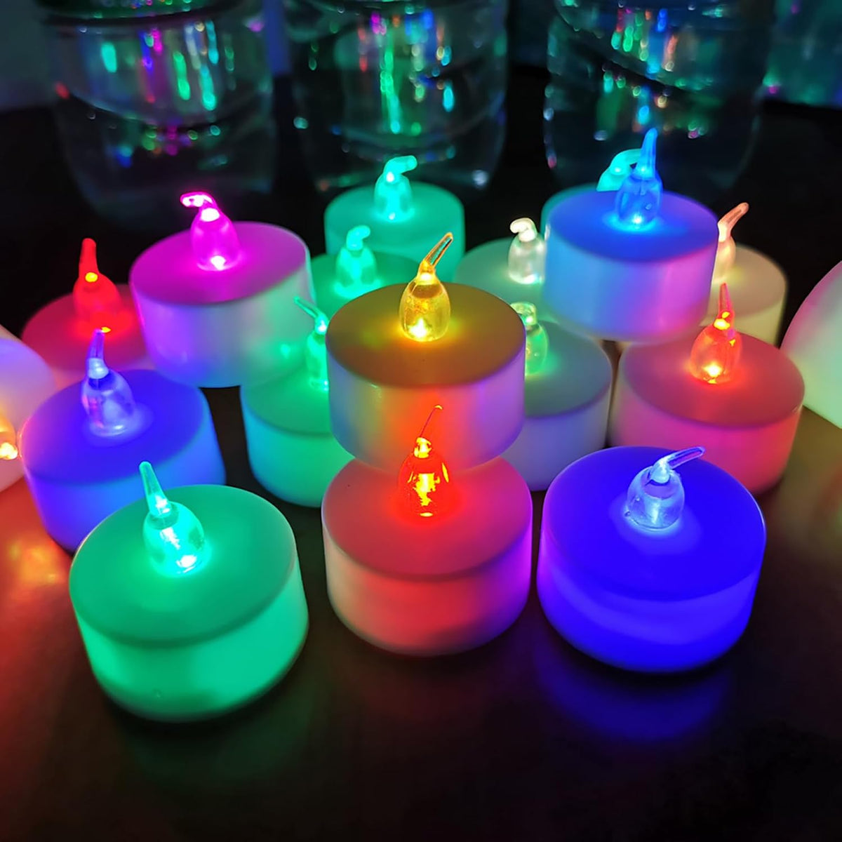 24 Pack LED Tea Lights Candles, 7 Color Changing Flameless Candles (Multi-Color -24Pcs)
