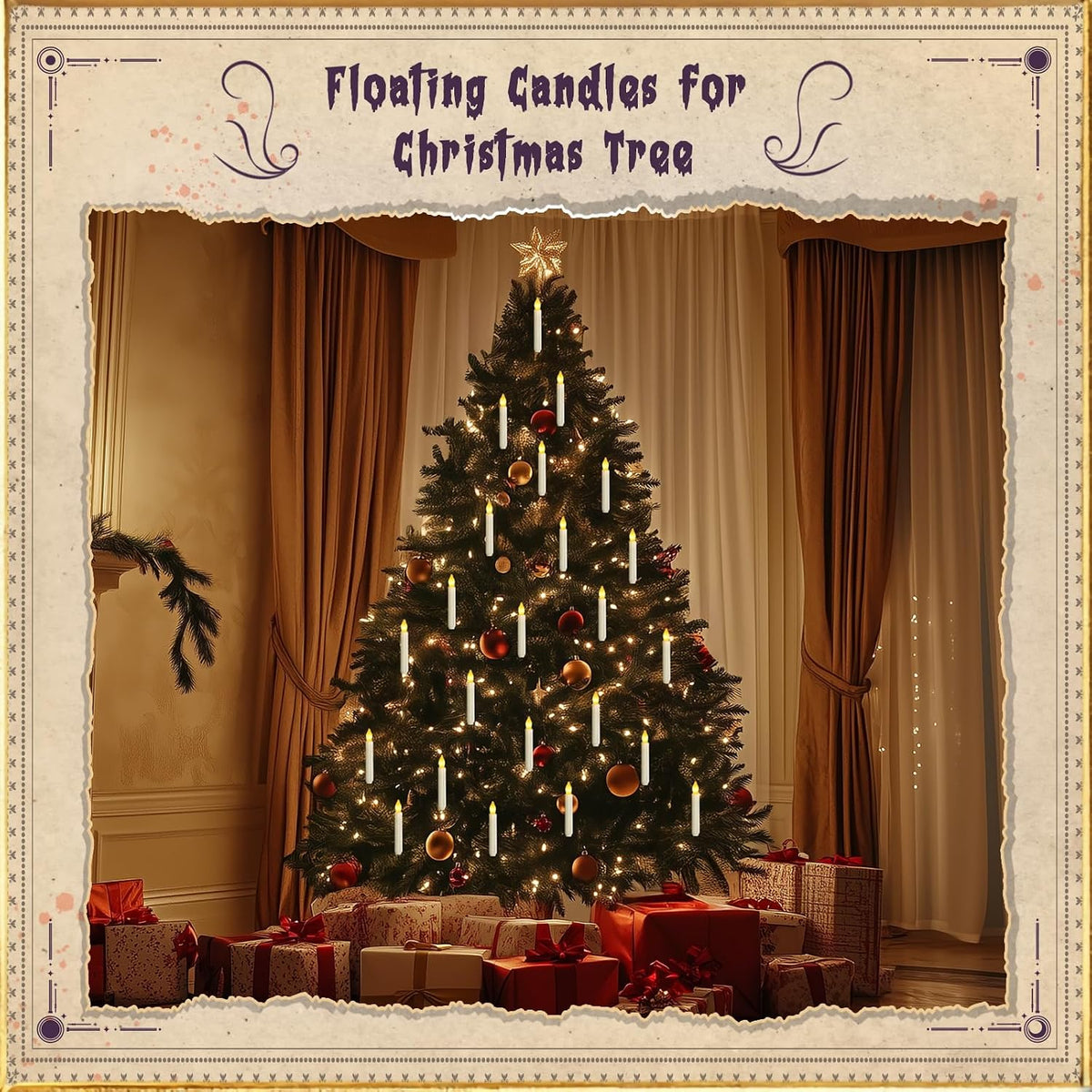 20 Pcs Floating Candles with 2 Wand, LED Warm Yellow Magic Deco Candle, Warm Yellow Flameless Taper Candles for Halloween Party Decor
