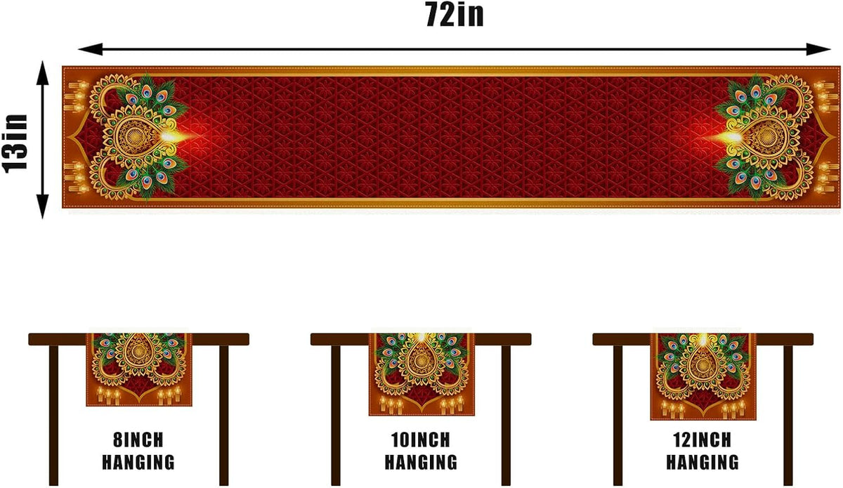 Diwali Table Runner Happy Diwali Tablecloth Indian Deepavali Decor Festival of Lights Decoration and Supplies for Home Kitchen Table-13×72''