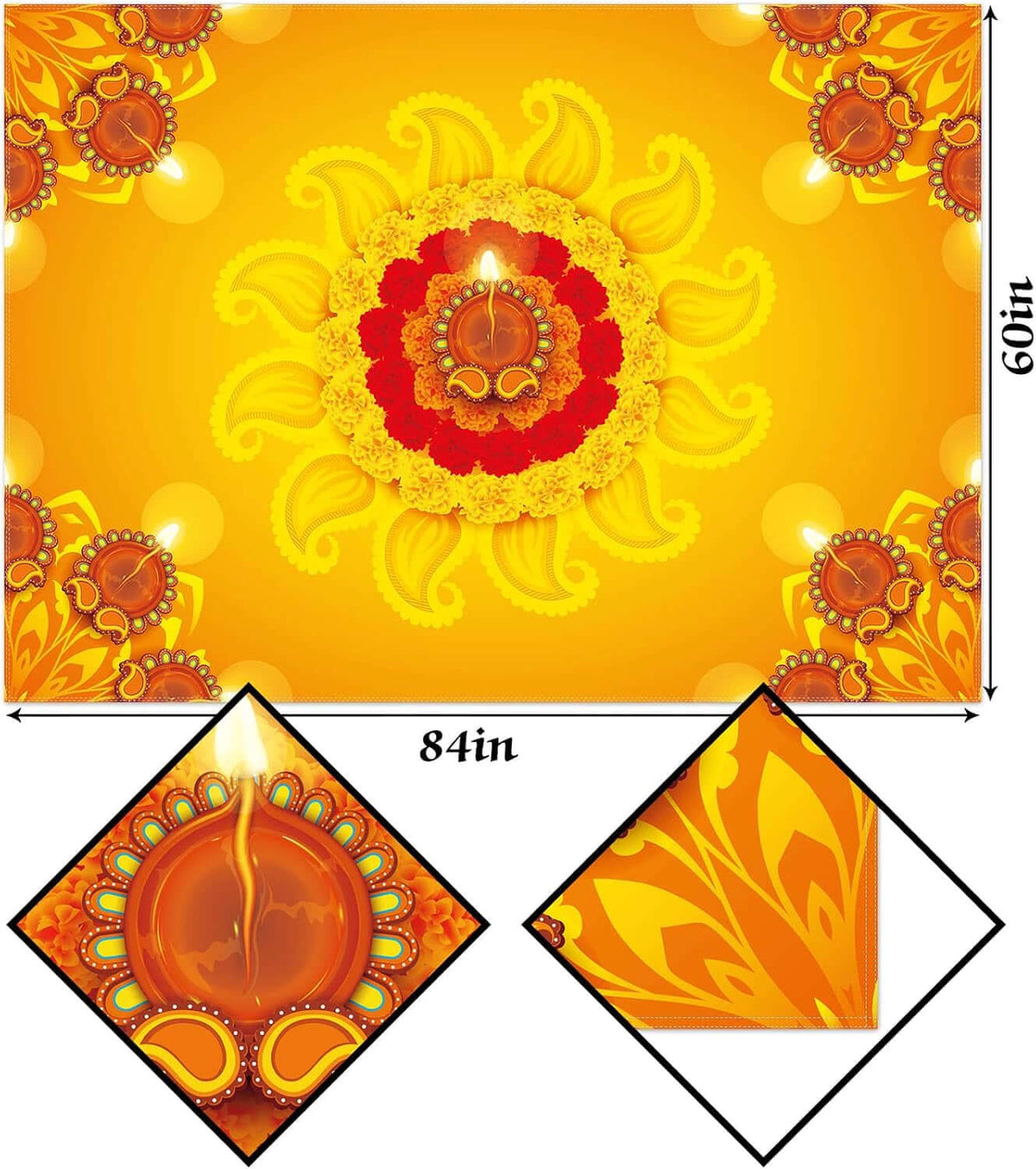 Diwali Tablecloth Indian Diwali Decorations for Home Festival of Lights Deepavali Party Supply Kitchen Dining Room Decor (60" X 84")