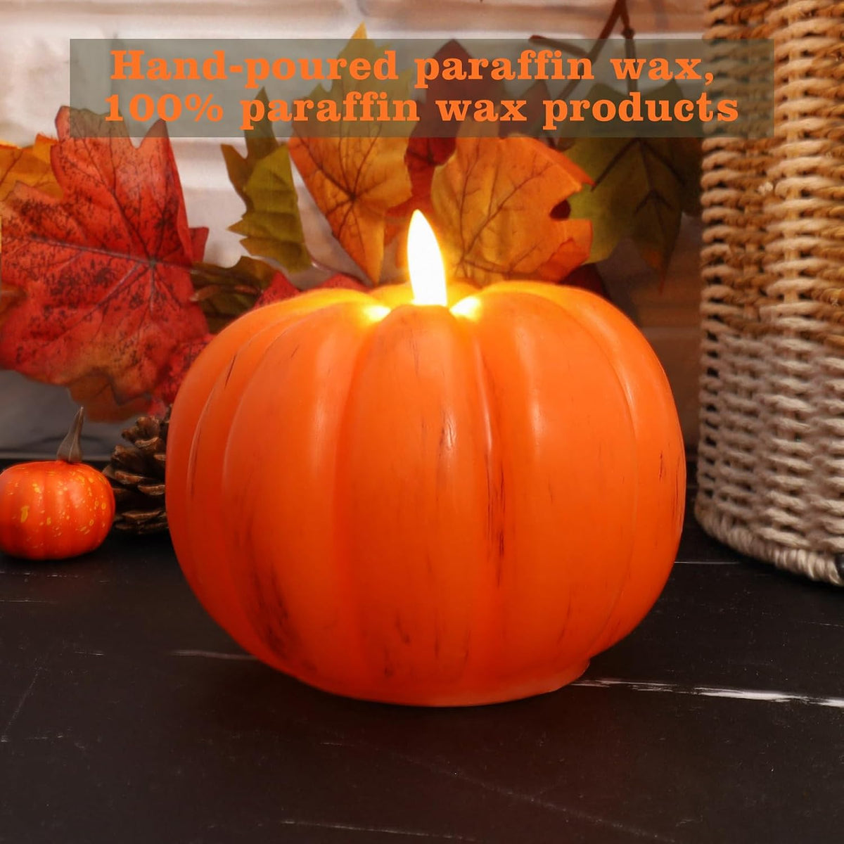 Fall Pumpkin Flameless Candles with Timer, Flickering LED Candles | Battery Operated Pumpkin Lights for Fall Table Decor, Home, Halloween and Thanksgiving