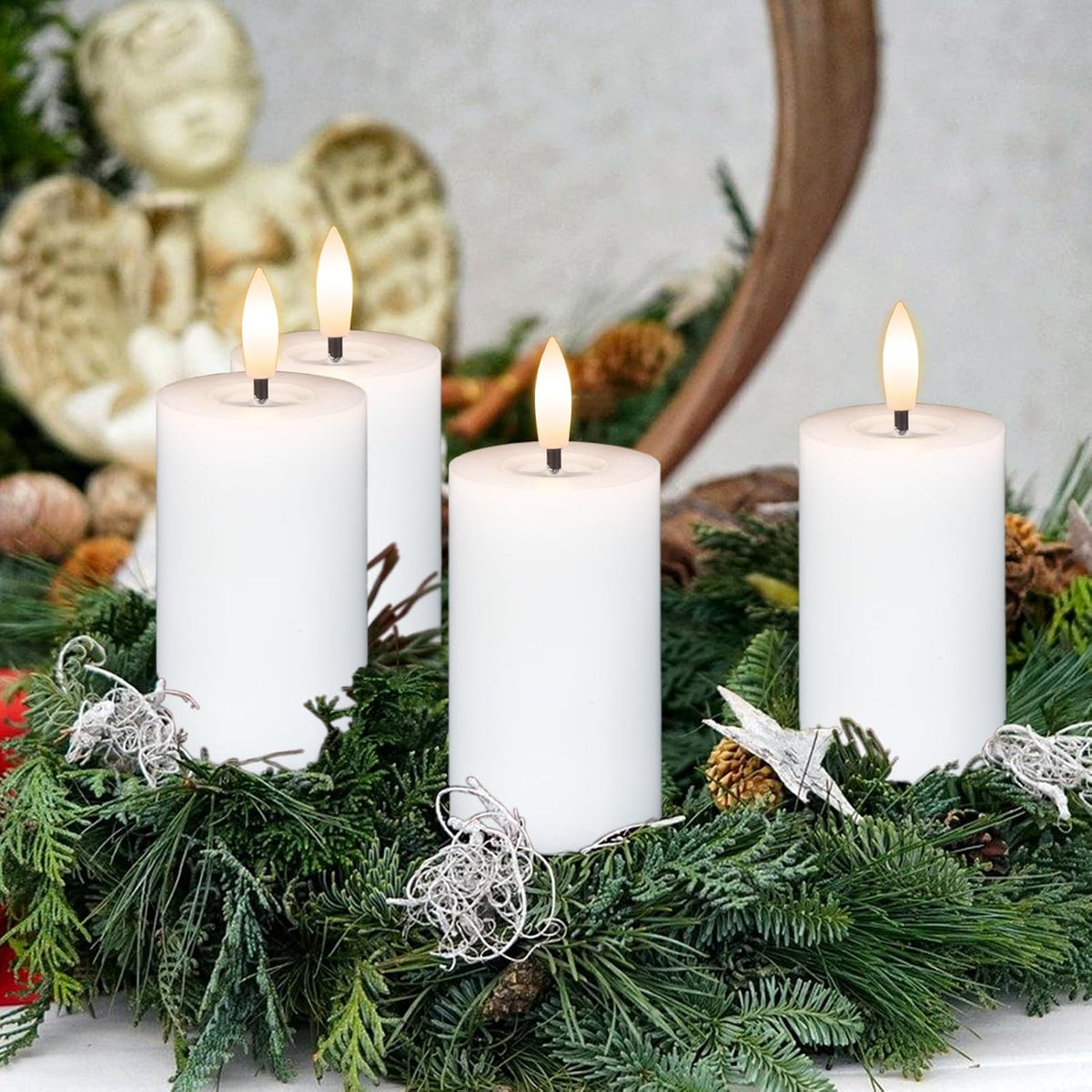 Votive Flameless LED Candles Battery Operated with Remote Timer, White | Real Wax 3D Wick Flameless Flickering, Pillar Candles, 2/4/6/8H Timer, Christmas Home Wedding Party Decor, 1.9×4.5In, 6 Pack