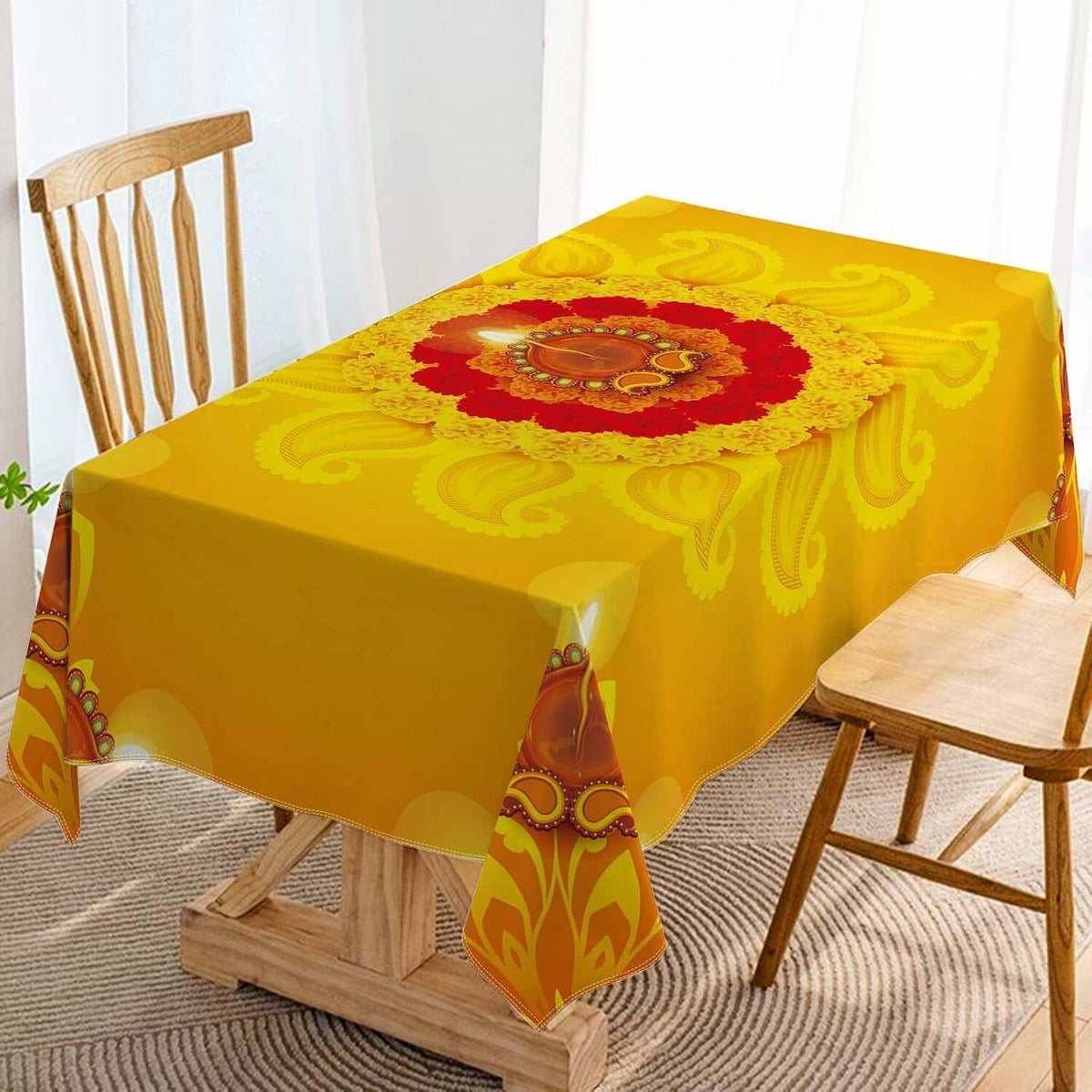 Diwali Tablecloth Indian Diwali Decorations for Home Festival of Lights Deepavali Party Supply Kitchen Dining Room Decor (60" X 84")
