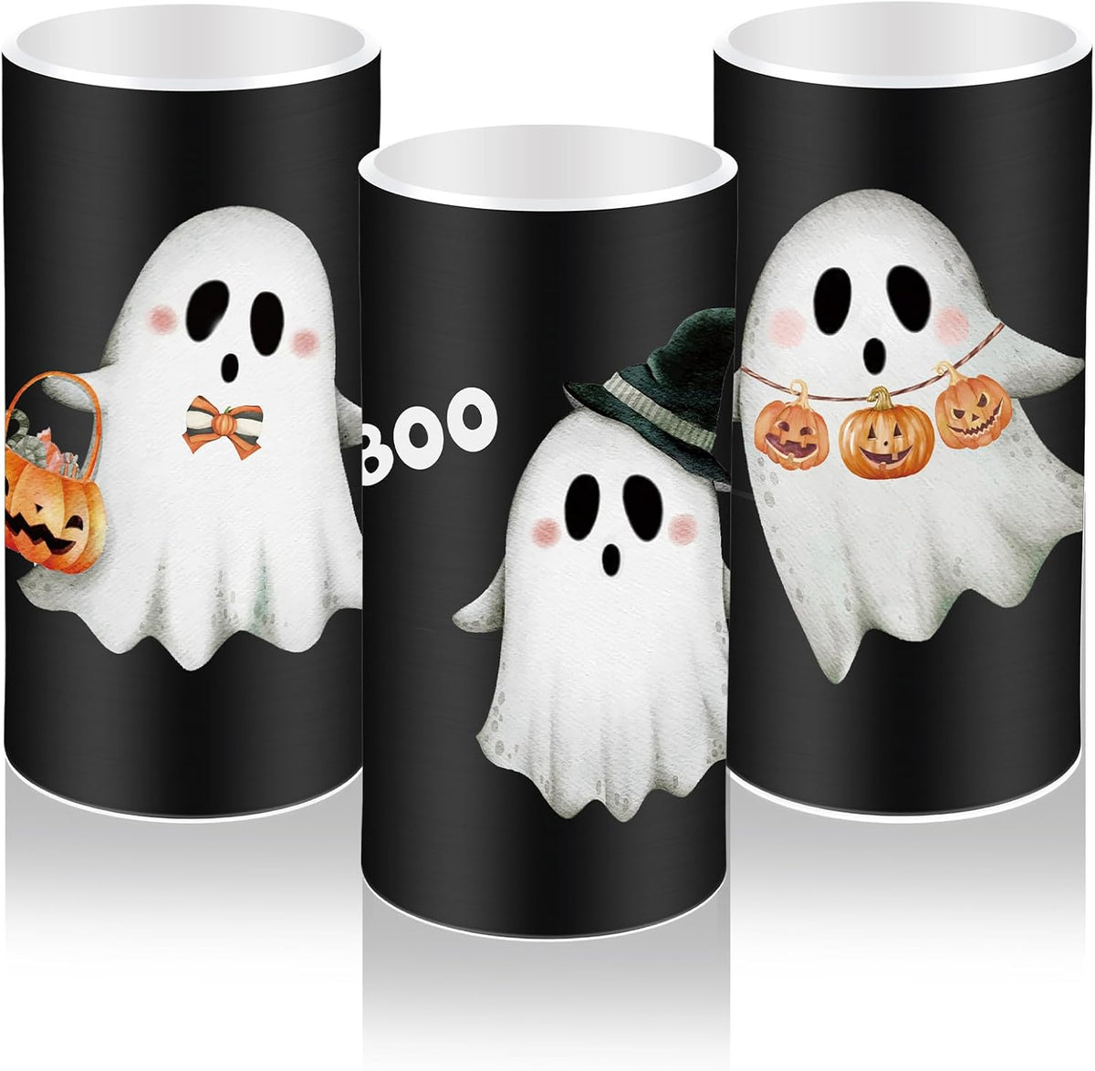 Halloween Ghost Flameless Candles Halloween Boo Ghost Decorations Candles Battery Operated Candles for Home Decor Boo Basket Gift