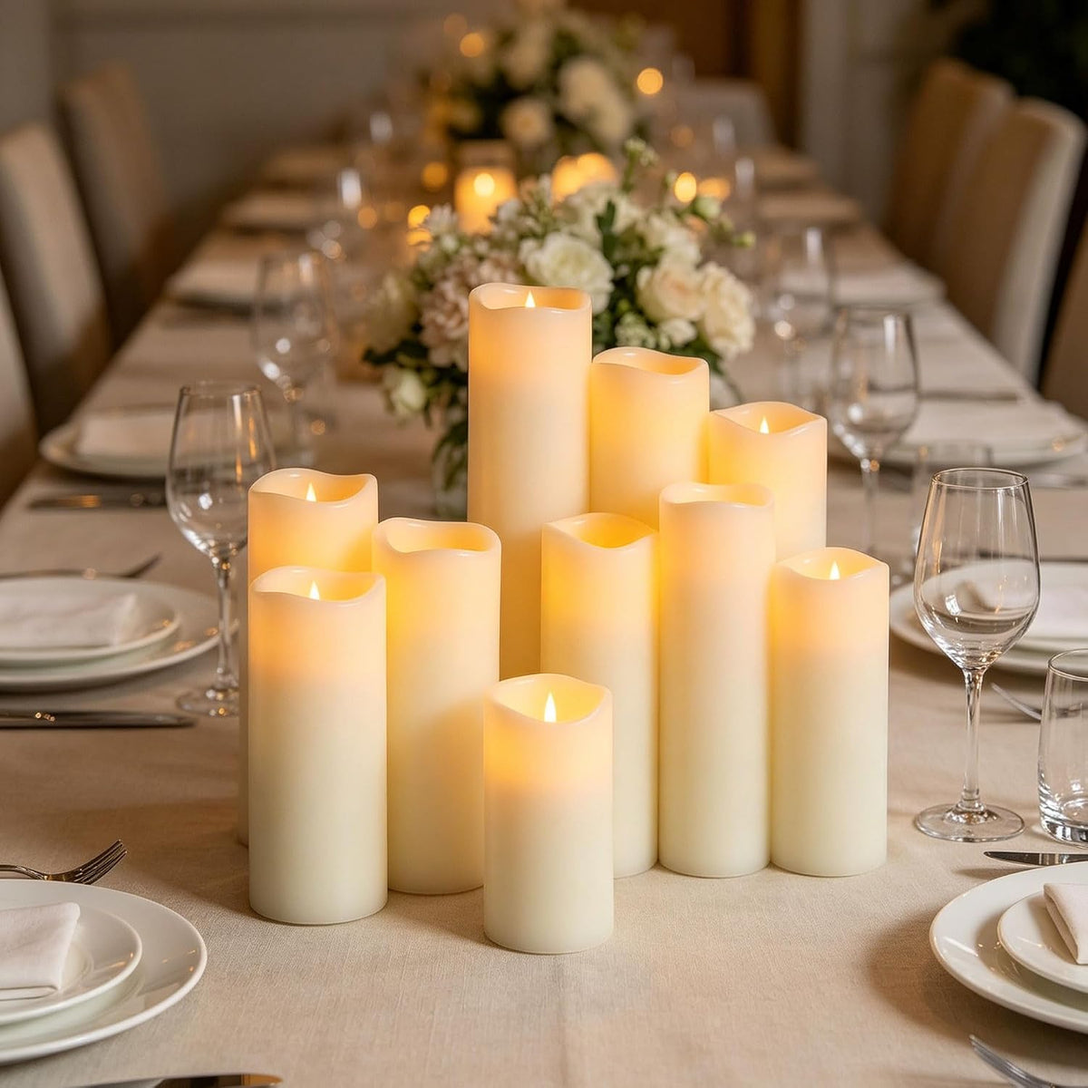 Flameless Candles LED Pillar Candles ，Battery Operated Candles Wich Remote and Timer, Real Wax,Set of 9