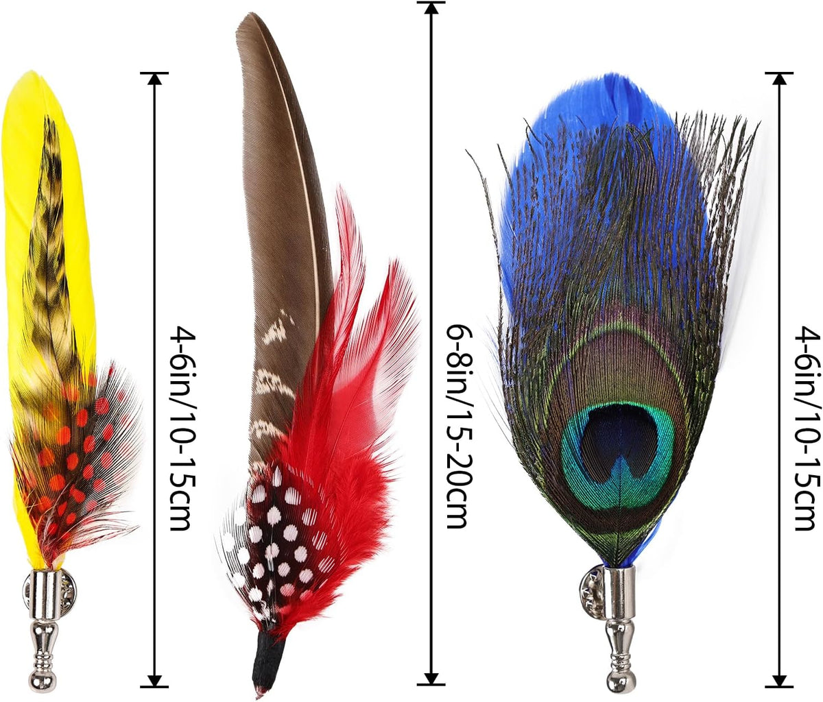 3PCS Natural Hat Feathers Handmade Alloy Feathers Brooch for DIY Craft Fedora Cowboy Oktoberfest Trilby Hats Holiday Party Accessories Decorations