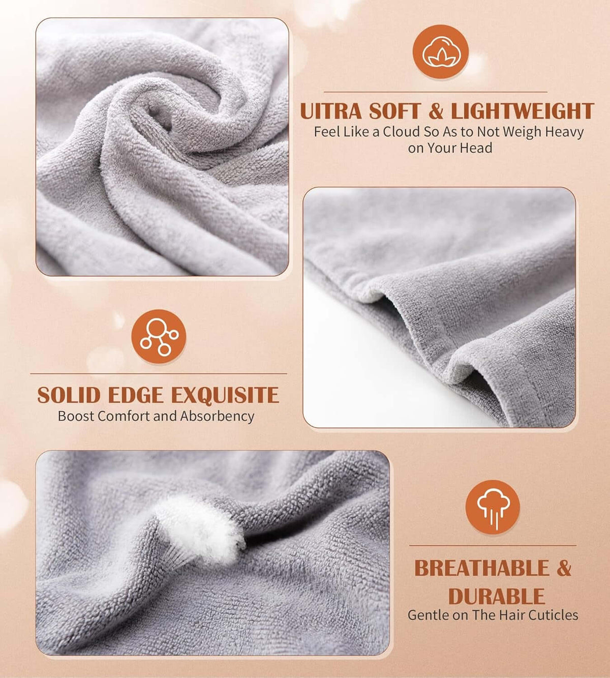 Microfiber Hair Towel Wrap, 3 Pack Fast Drying Hair Turban | Stocking Stuffers for Women, Soft Ultra Absorbent, No Frizz Hair Wrap Towels for Women Wet Hair, Curly, Longer, Thicker Hair