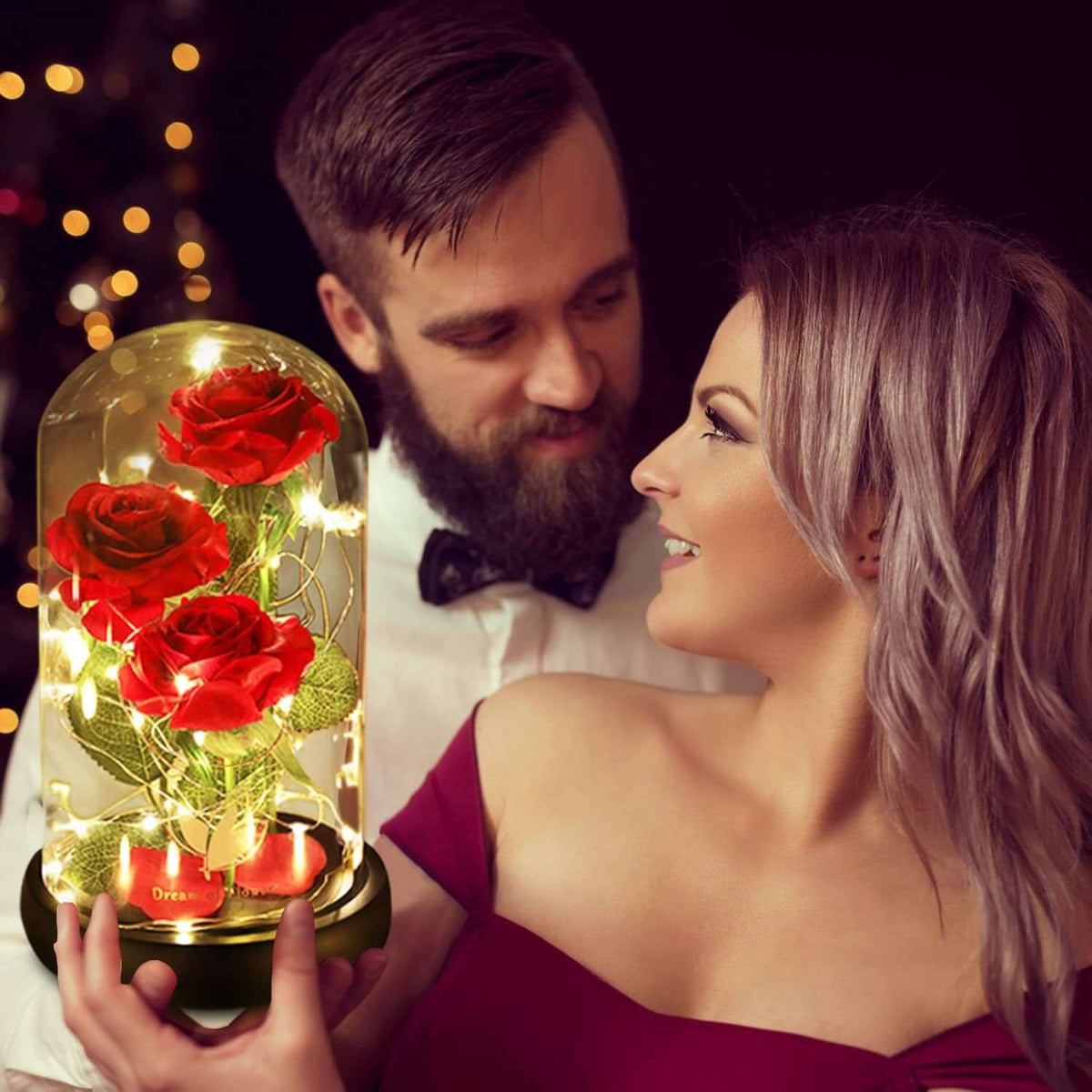 Gifts for Mom Mothers Day Birthday Gifts for Women,Beauty and the Beast Rose in Glass Dome,Anniversary Rose Gifts for Wife,Romantic Red Silk Rose Flower Gifts for Women