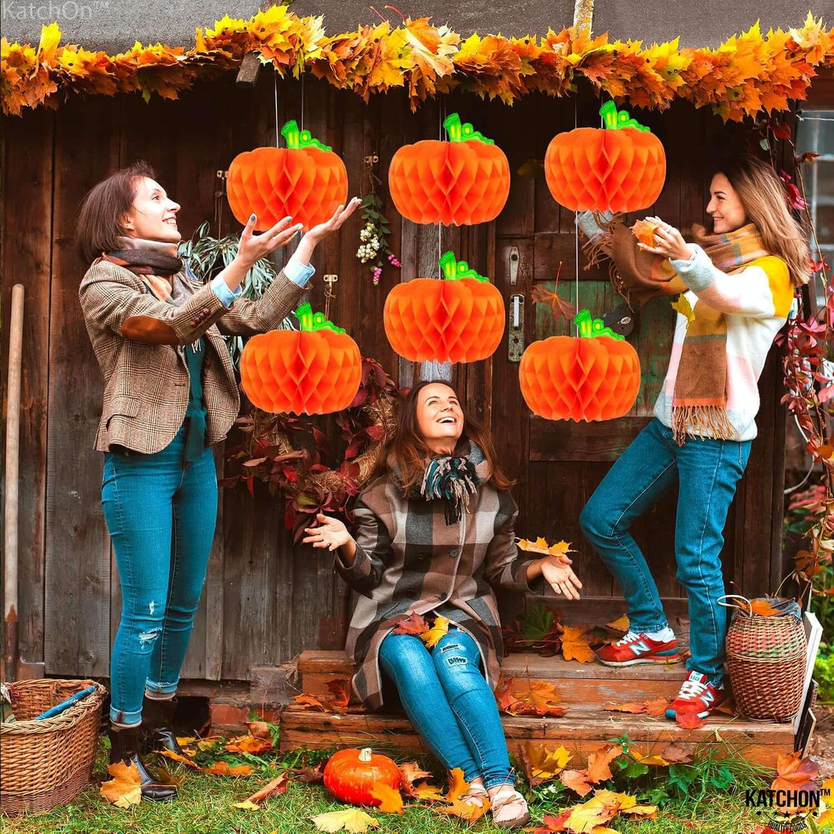 Pumpkin Table Centerpieces 10 Inch, Pack of 6 | Honeycomb Paper Pumpkins for Thanksgiving Decorations for Table, Paper Pumpkins Party Decorations