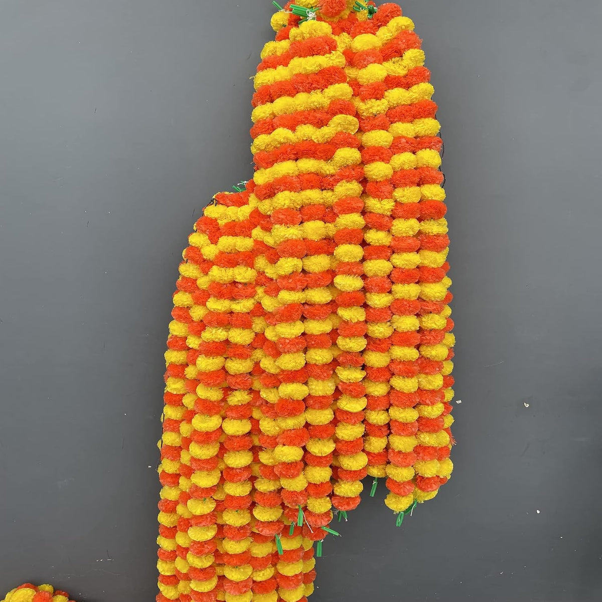 5 PC - 5 Feet Marigold Garland |Indian/American Wedding Party Mantle Decoration, Faux Garlands Wedding Garland, Diwali Decoration, Spring Bush Floral! (Yellow & Dark Orange)