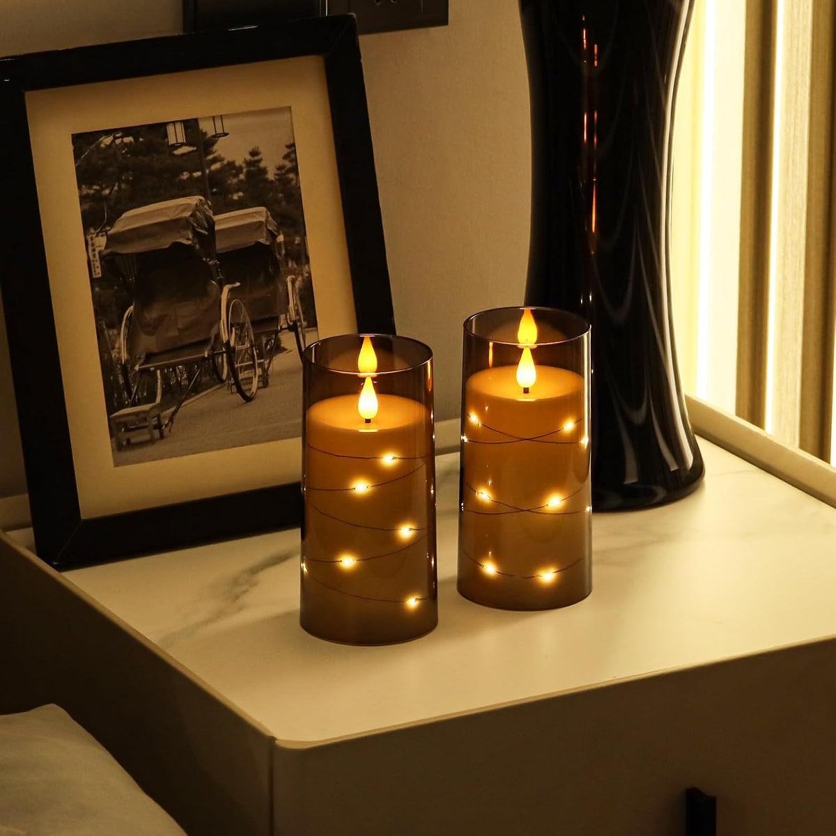 Flickering Flameless Candles Battery Operated Candles LED Candles with Remote Timer for Home/Wedding/Birthday/Holiday Decor ，Grey 3D Flame Set of 2 (D3 Xh6 6")
