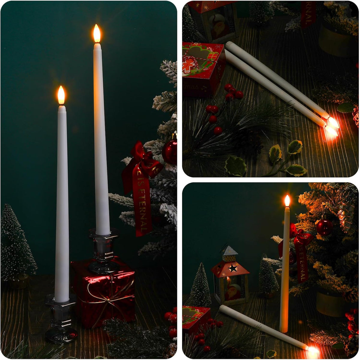 50 Pcs Extra Long Flameless Taper Candles 12.4 Inch Battery Operated Taper Candle Bulk LED Flickering White Candlesticks for Wedding Church Table Centerpiece Halloween Christmas Party Decor